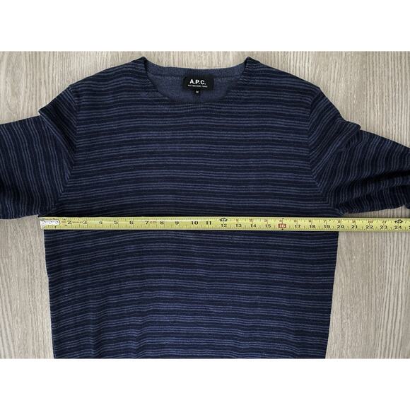A.P.C. Rue Madame Paris Mens Blue Stripe Wool Sweater M Normcore Preppy Classic - Picture 6 of 7